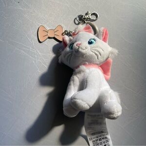 Disney Marie Aristocats White Plush Keychain with Peach Bow
